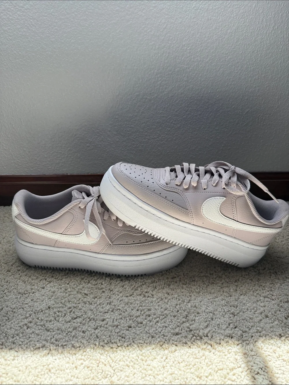 Nike Women’s Light Pink Platform Sneakers with White Swoosh